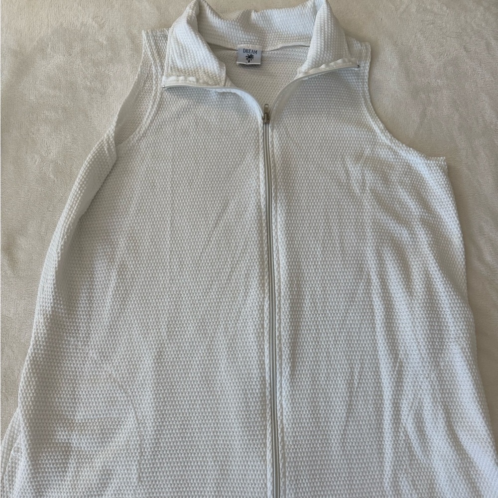 Dream Beach White Zip Front w/  Hood Pocket Swim Cover Up Size Large E36